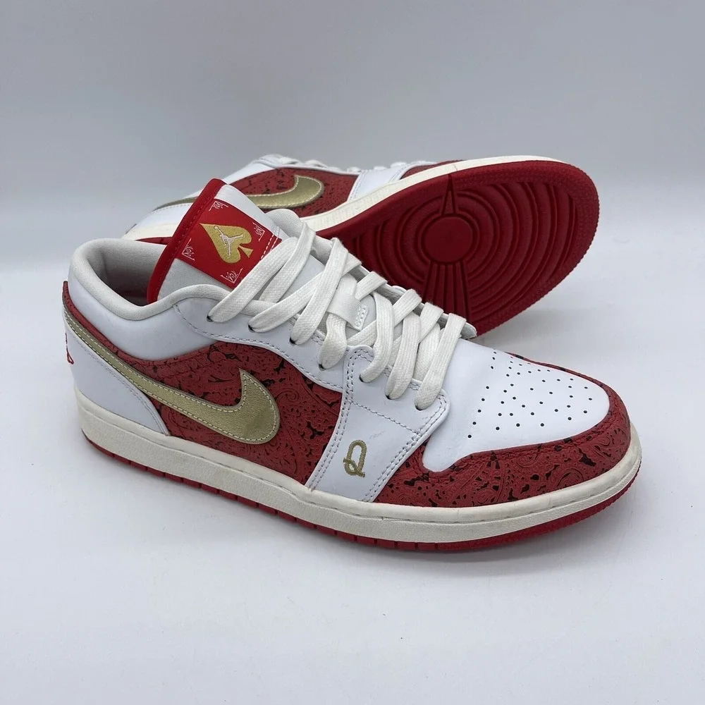 Nike Air Jordan 1 Low SE Spades Men's Size 9 Sneakers DJ5185-100 Red/Gold/White